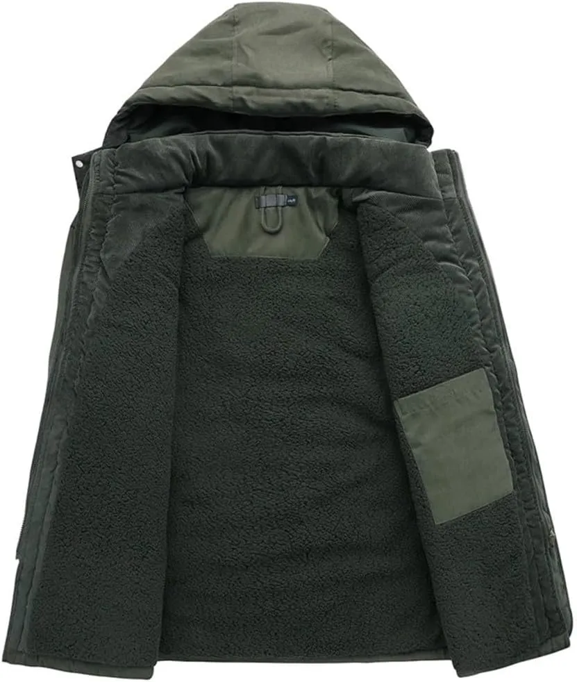 Yeuyyben Men's Thicken Parkas Warm Winter Jacket Cashmere Fleece Coats Outdoor Cotton-Padded Male Windbreaker Hooded Outwear
