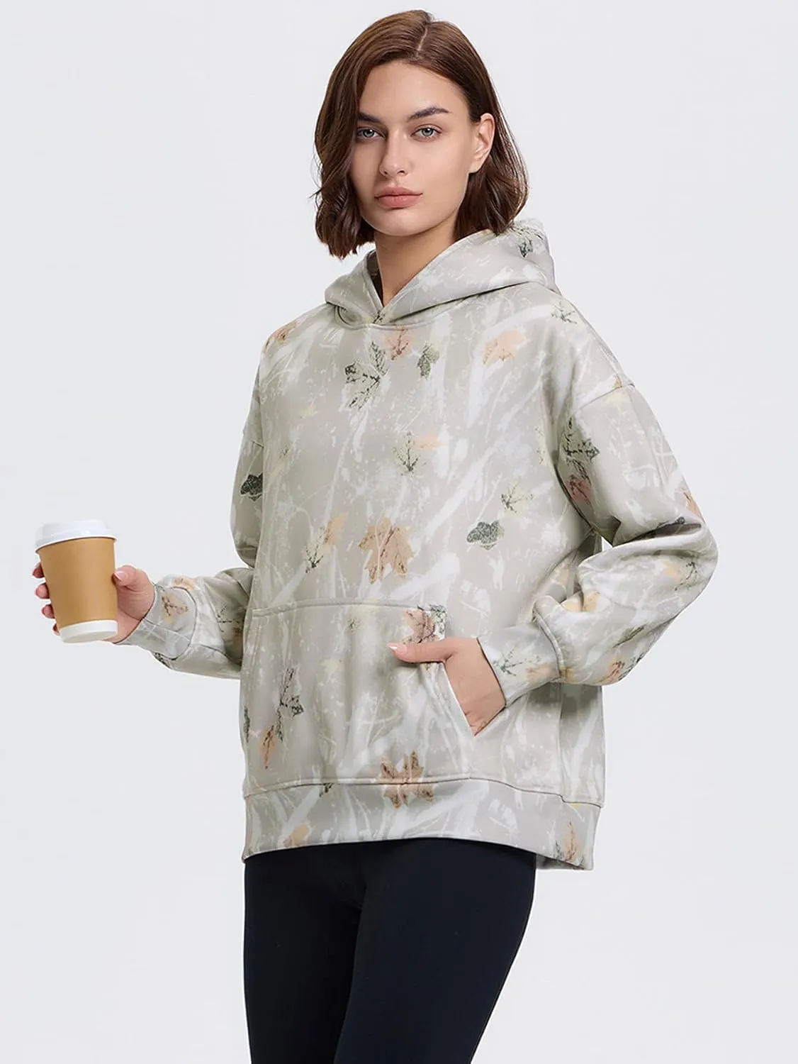 YKR Womens Camo Hoodie Maple Leaf Print Fleece Hooded Pullover Sweatshirt with Pocket