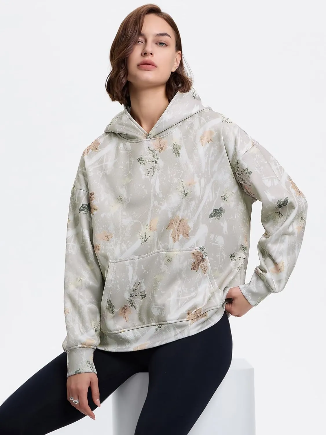 YKR Womens Camo Hoodie Maple Leaf Print Fleece Hooded Pullover Sweatshirt with Pocket