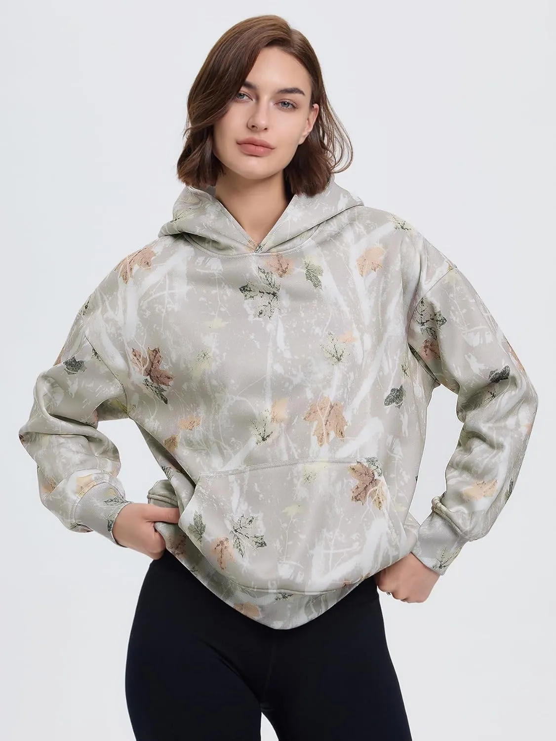 YKR Womens Camo Hoodie Maple Leaf Print Fleece Hooded Pullover Sweatshirt with Pocket