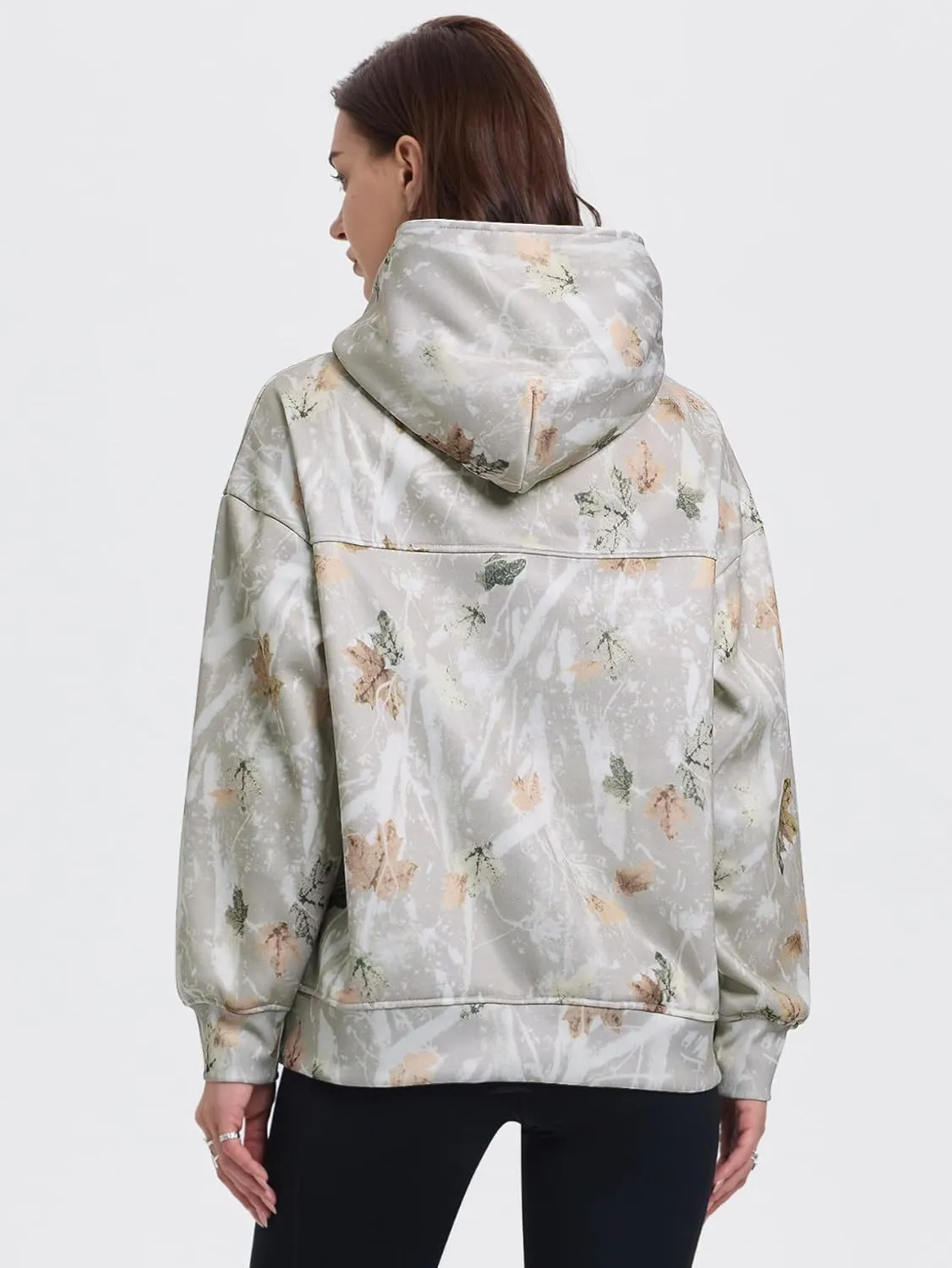 YKR Womens Camo Hoodie Maple Leaf Print Fleece Hooded Pullover Sweatshirt with Pocket
