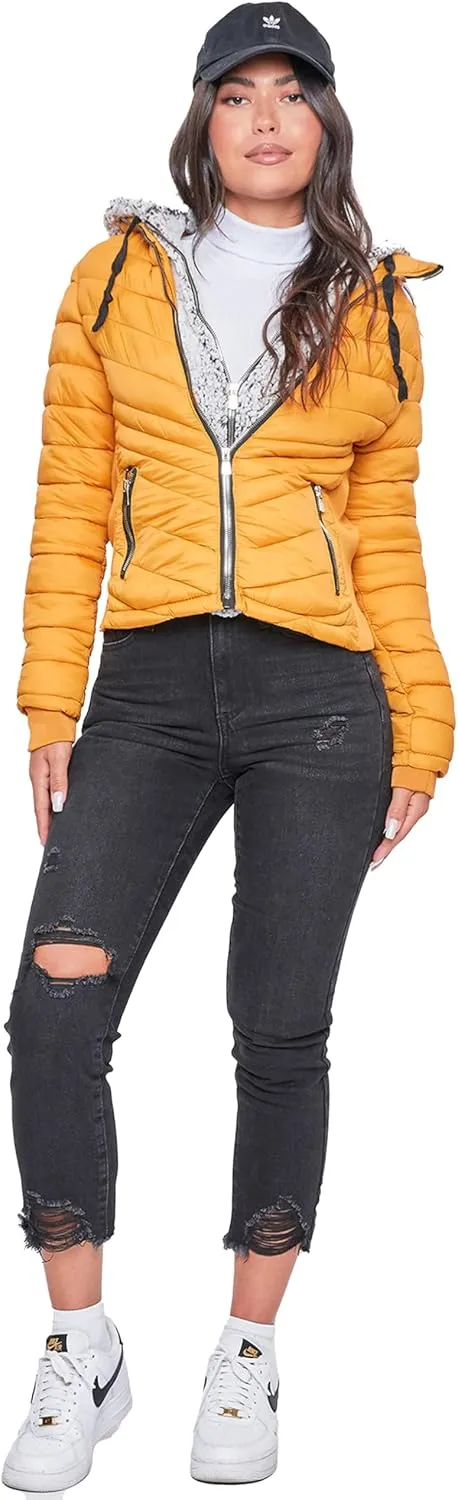 YMI Women's Junior Full Length Puffer Jacket with Detachable Sherpa Hood