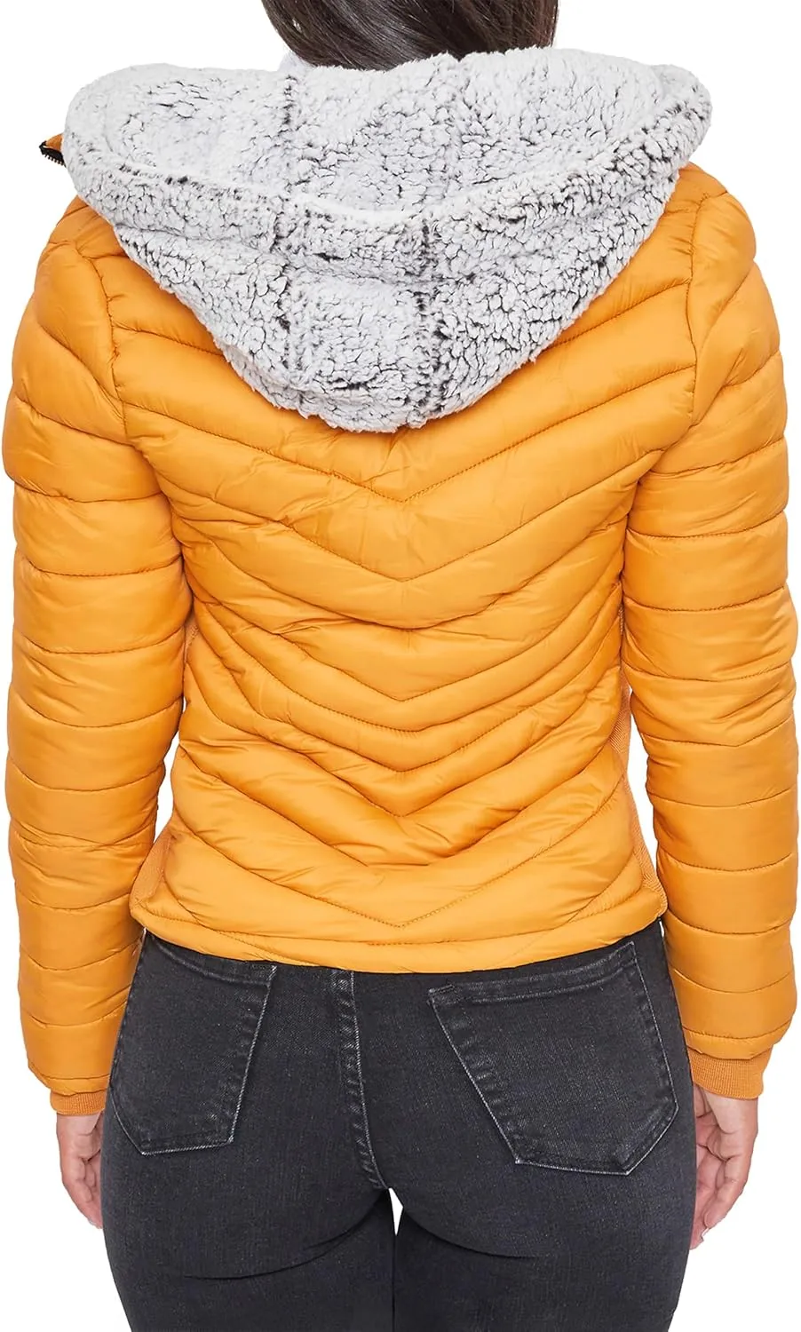YMI Women's Junior Full Length Puffer Jacket with Detachable Sherpa Hood