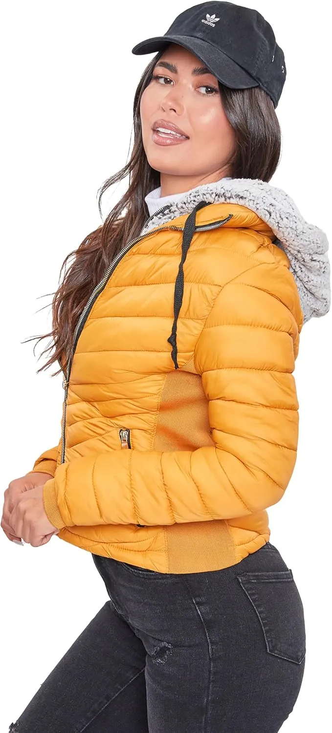 YMI Women's Junior Full Length Puffer Jacket with Detachable Sherpa Hood