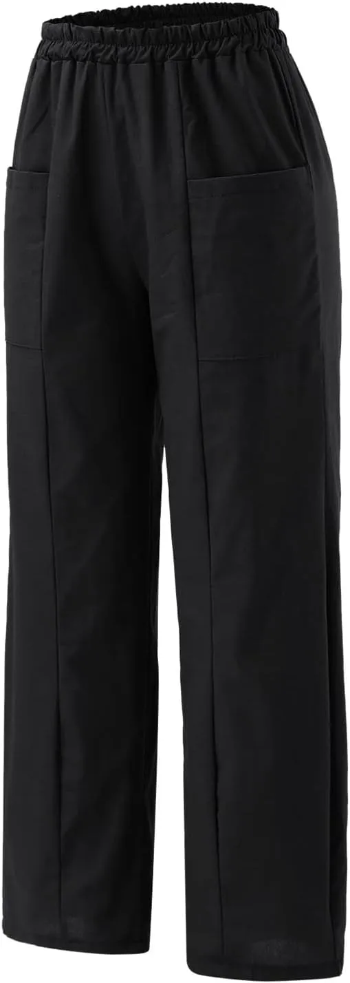 YOLAI Womens Cotton Linen Tapered Pant Elastic Waist Solid Color Harem Pant Summer Lightweight Wide Leg Trousers