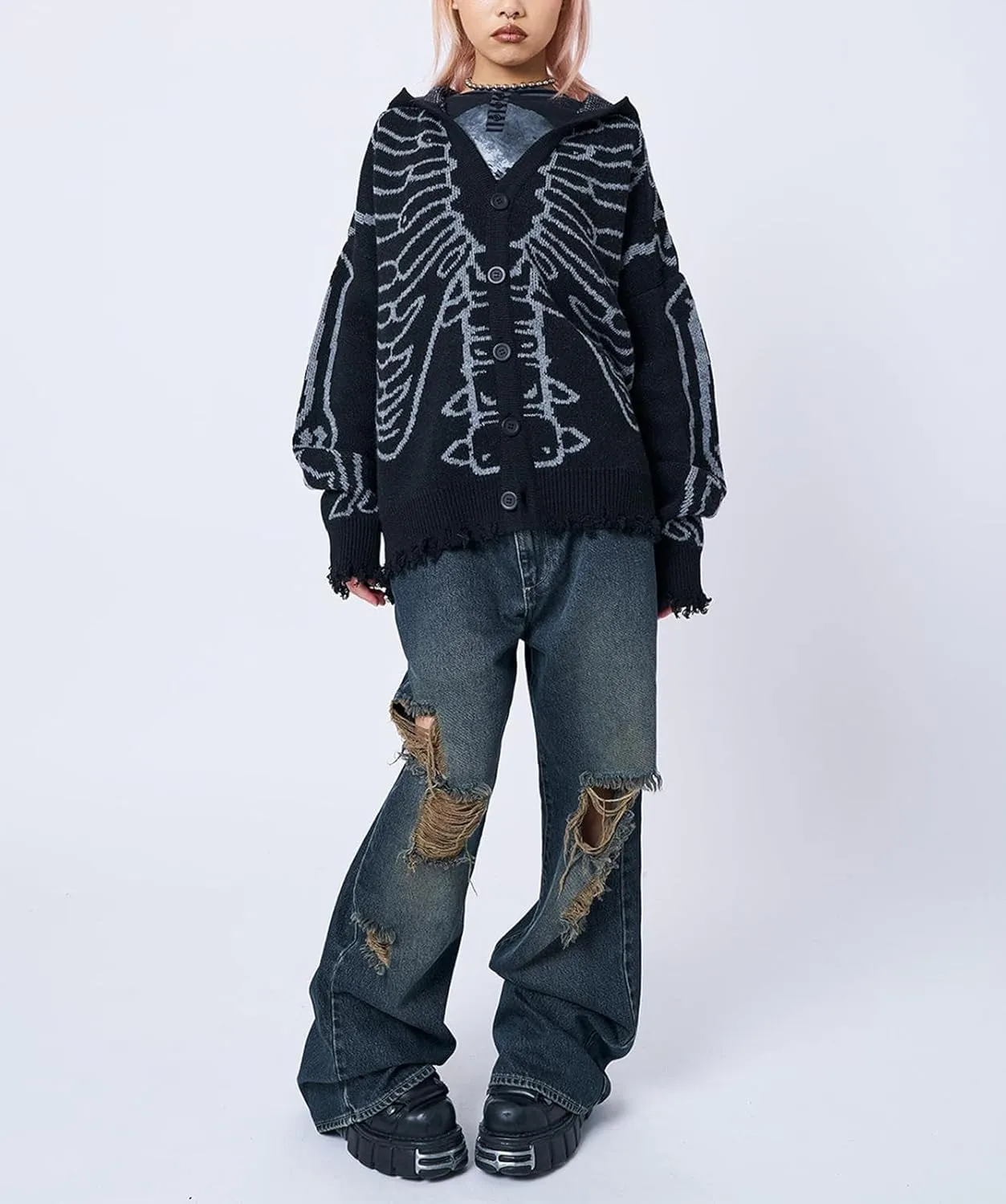 Yuemengxuan Womens Y2K Zipper Hoodie Long Sleeve Sweatshirt Harajuku Punk Grunge Tops Oversized Vintage Streetwear