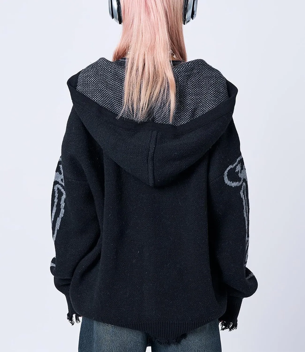 Yuemengxuan Womens Y2K Zipper Hoodie Long Sleeve Sweatshirt Harajuku Punk Grunge Tops Oversized Vintage Streetwear