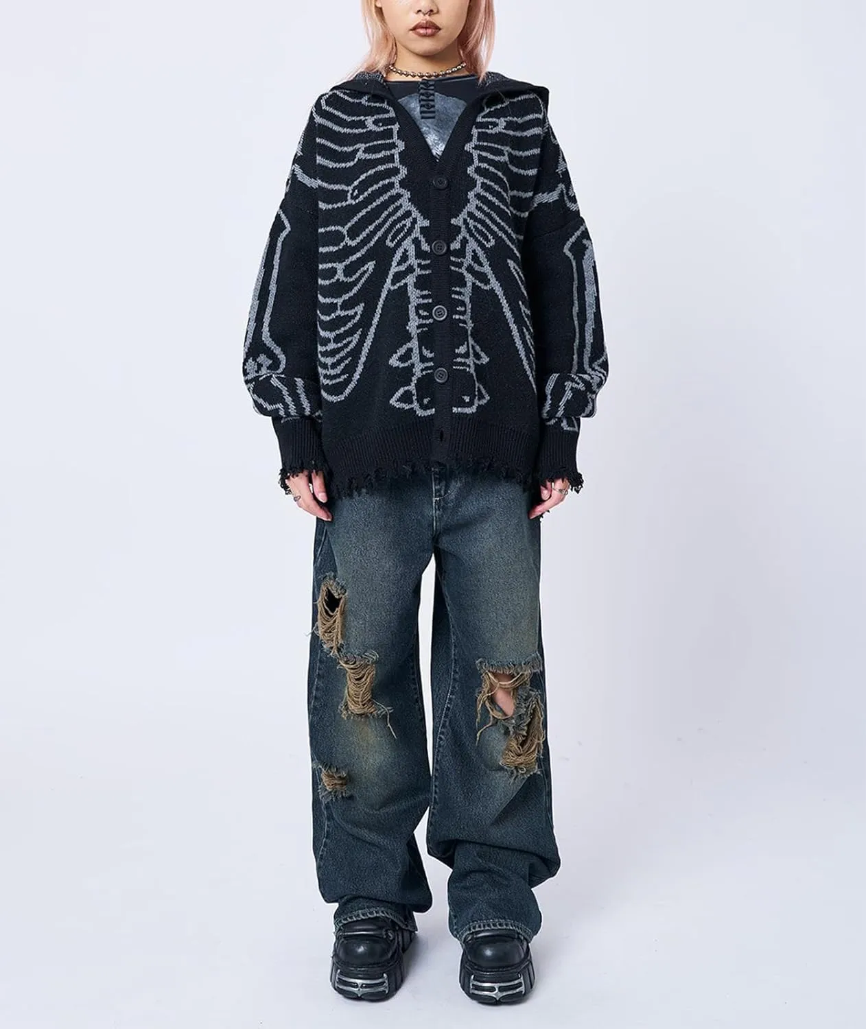 Yuemengxuan Womens Y2K Zipper Hoodie Long Sleeve Sweatshirt Harajuku Punk Grunge Tops Oversized Vintage Streetwear
