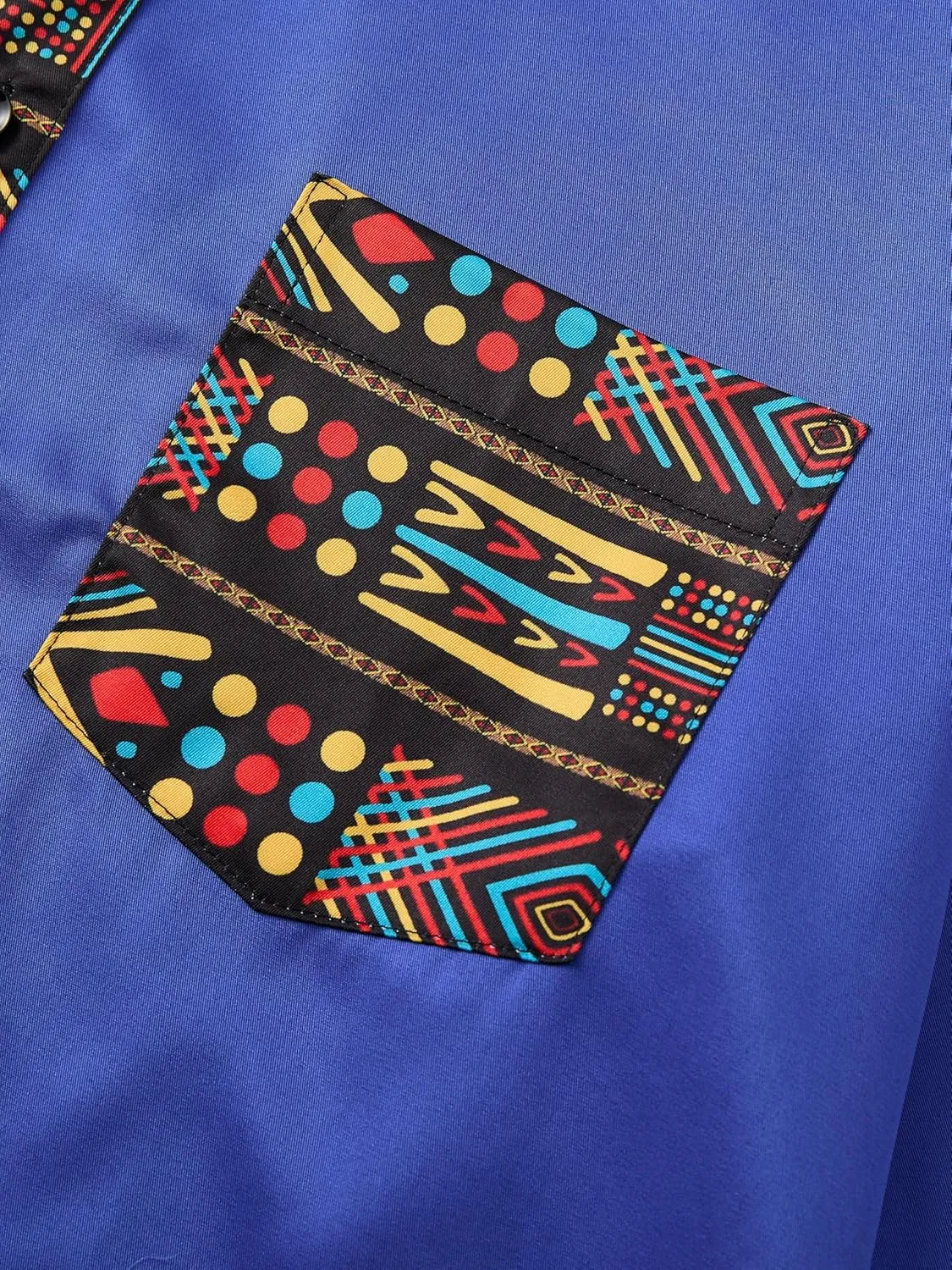 ZAFUL Men's African Shirt Hipster Tribal Graphic Patchwork Slim Fit Tee Long Sleeve Button Down Mandarin Collar Shirts