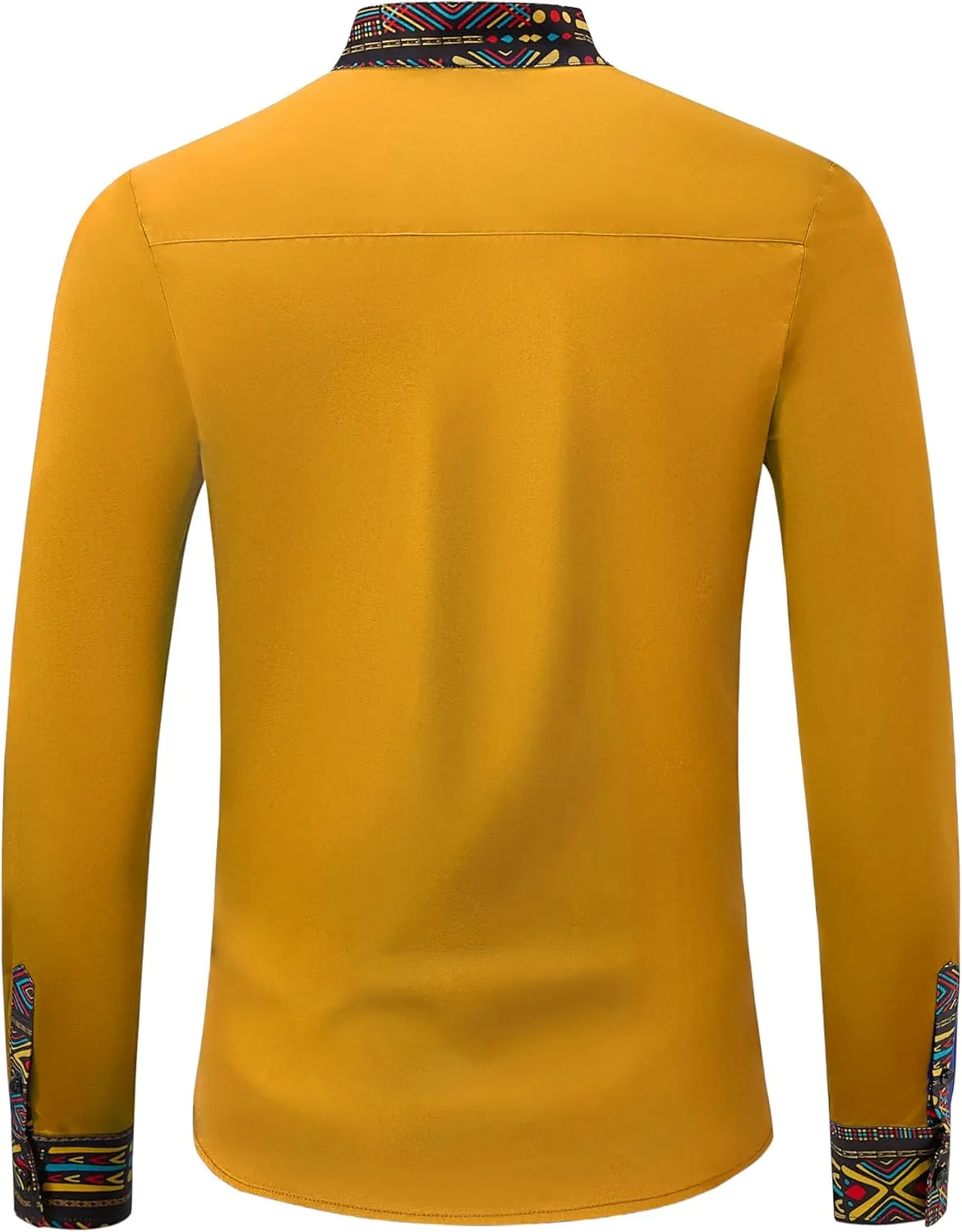 ZAFUL Men's African Shirt Hipster Tribal Graphic Patchwork Slim Fit Tee Long Sleeve Button Down Mandarin Collar Shirts