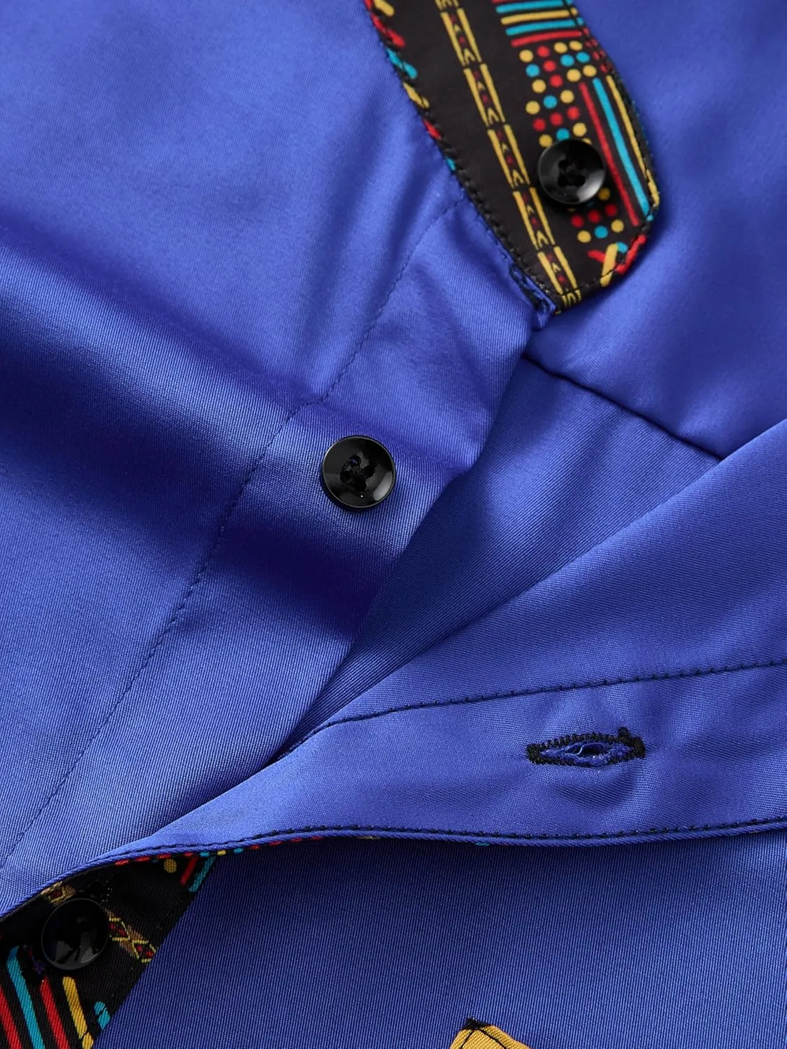 ZAFUL Men's African Shirt Hipster Tribal Graphic Patchwork Slim Fit Tee Long Sleeve Button Down Mandarin Collar Shirts
