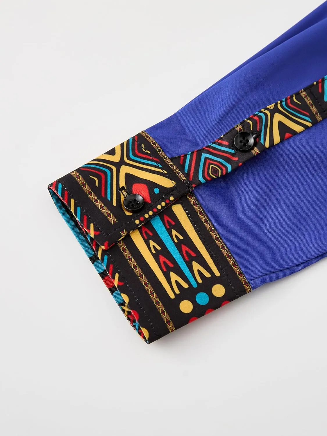 ZAFUL Men's African Shirt Hipster Tribal Graphic Patchwork Slim Fit Tee Long Sleeve Button Down Mandarin Collar Shirts