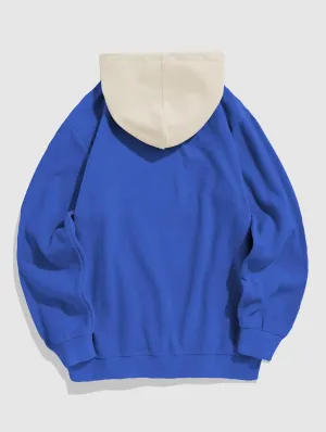 ZAFUL Men's Hooded Sweatshirt, Letter Mountain Graphic Embroidery Plush Fleece Casual Drawstring Pullover Hoodie
