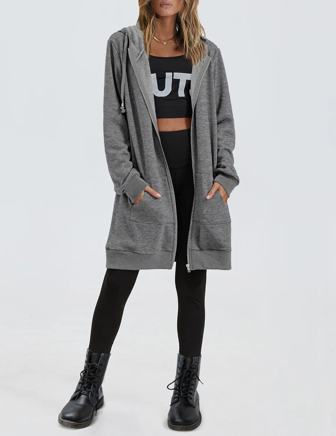 Zeagoo Zip Up Hoodies For Women Long Sleeve Oversized Sweatshirts Casual Lightweight Fleece Jackets With Pockets