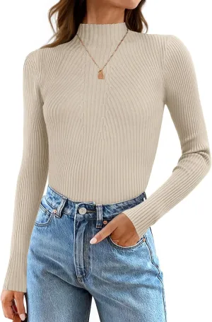 ZESICA Women's Fall Long Sleeve Turtleneck T Shirt Ribbed Knit Sweater Slim Fit Basic Casual Tee Tops