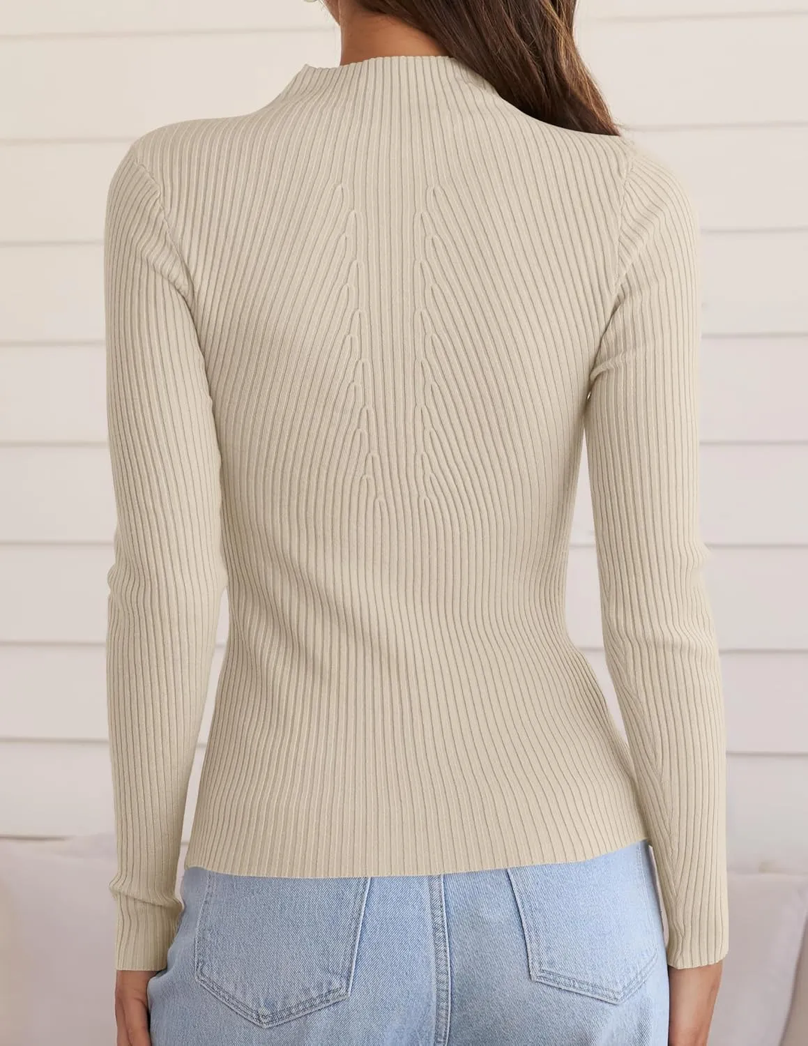 ZESICA Women's Fall Long Sleeve Turtleneck T Shirt Ribbed Knit Sweater Slim Fit Basic Casual Tee Tops