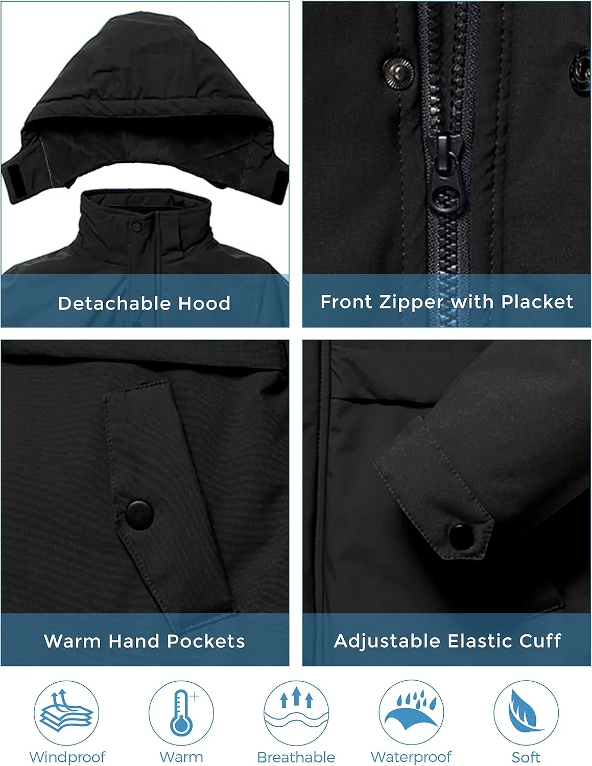 ZSHOW Boys' Waterproof Ski Jacket Hooded Fleece Lined Raincoat Warm Winter Coat