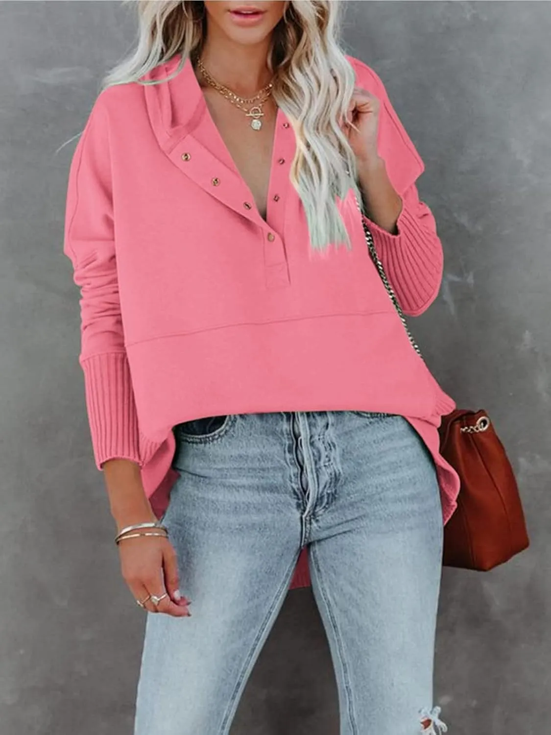 Zwurew Hoodies for Women Oversized Sweatshirt Pullover Long Sleeve Tops Henley Shirt with Pocket