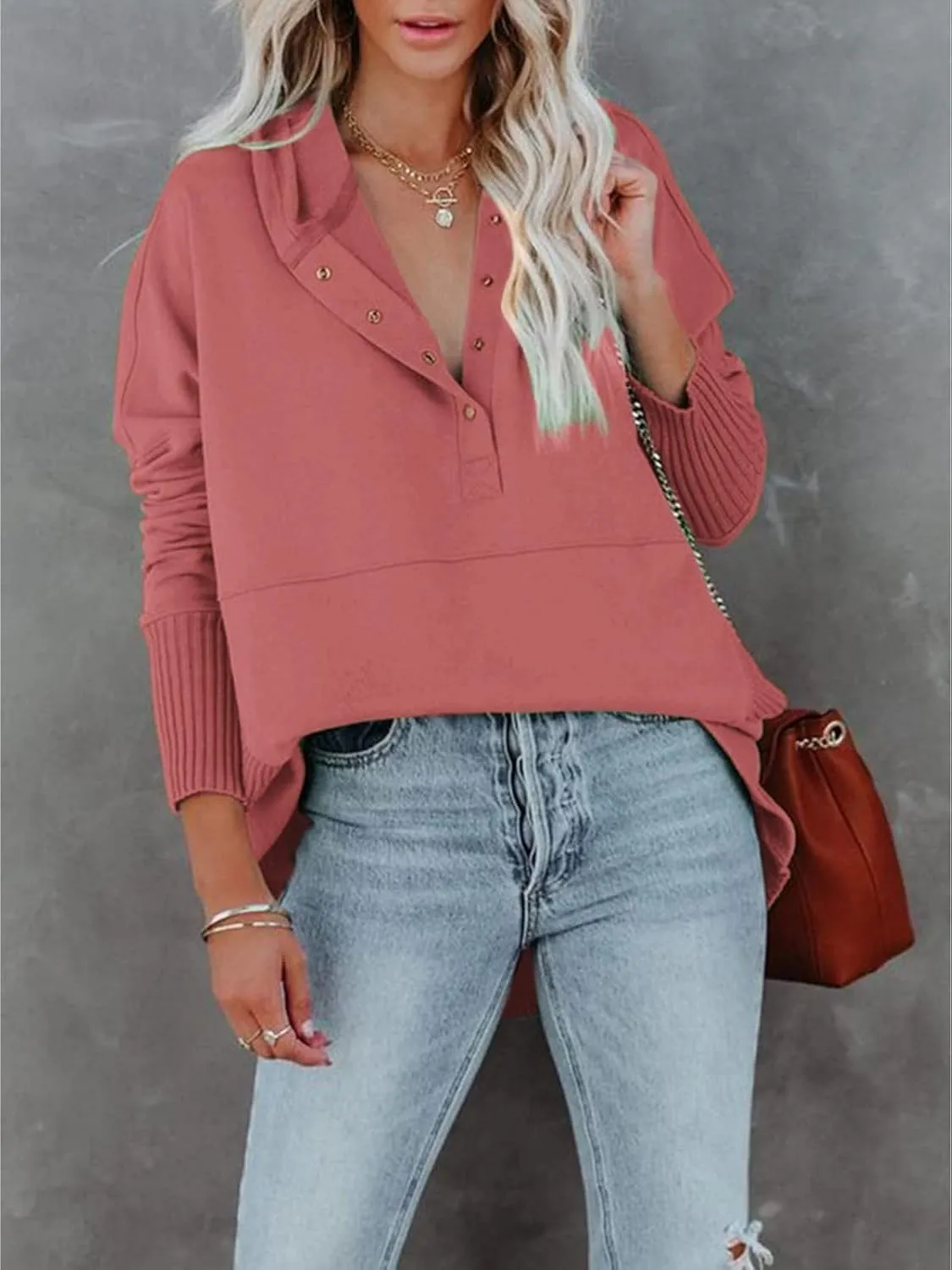Zwurew Hoodies for Women Oversized Sweatshirt Pullover Long Sleeve Tops Henley Shirt with Pocket