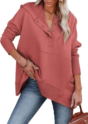 Zwurew Hoodies for Women Oversized Sweatshirt Pullover Long Sleeve Tops Henley Shirt with Pocket